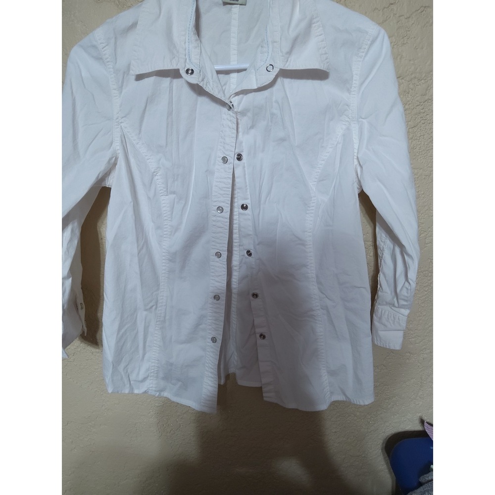 Faded Glory Womens White Stretch Snap Button Down Shirt Size M 8-10